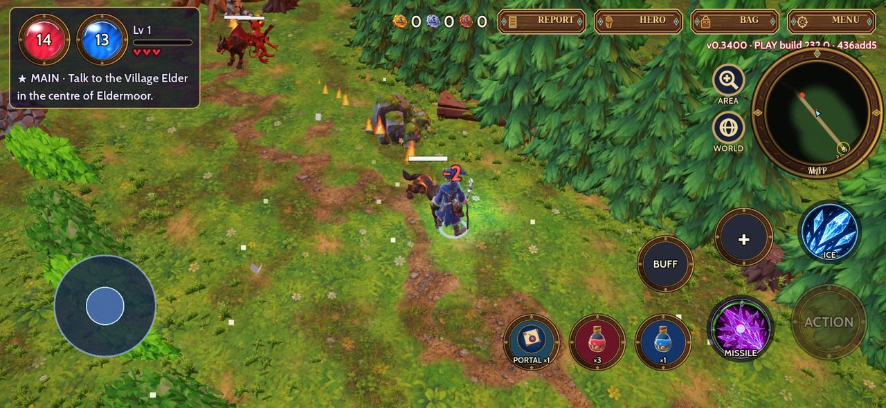 WIZY RPG wizard on a forest path with enemies nearby