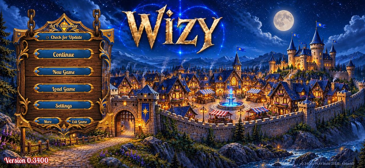 WIZY RPG main menu in Eldermoor