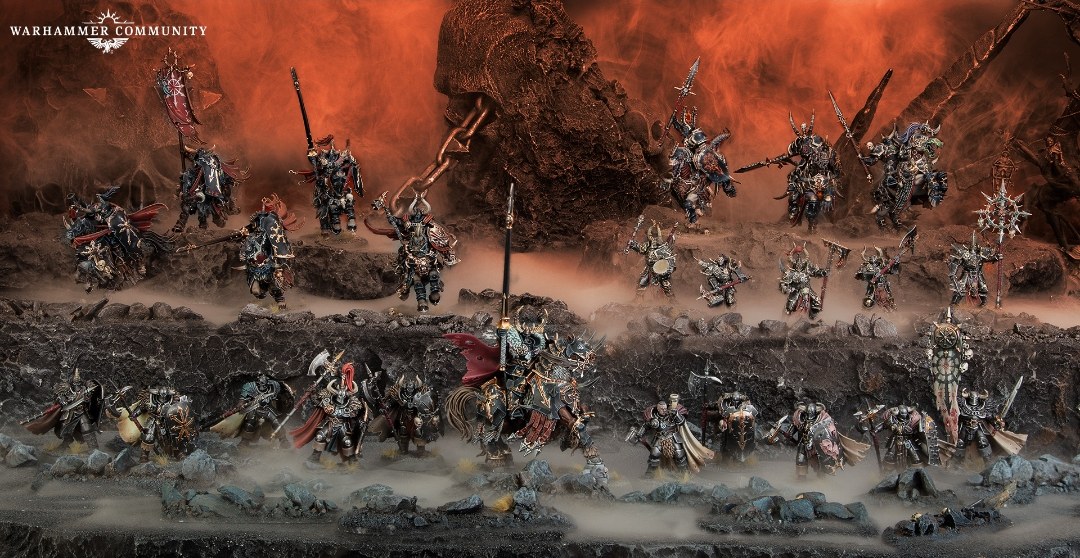 Slaves to Darkness Legion of Damnation battleforce led by a Chaos Lord on Daemonic Mount