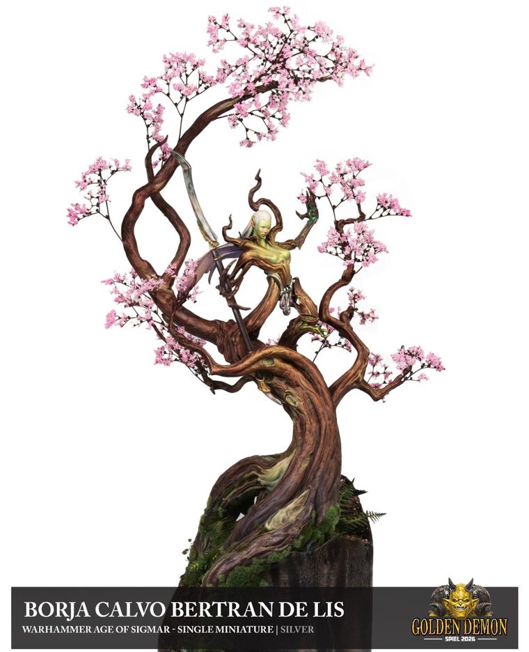 Sylvaneth spirit in a cherry blossom tree, painted by Borja Calvo Bertran de Lis