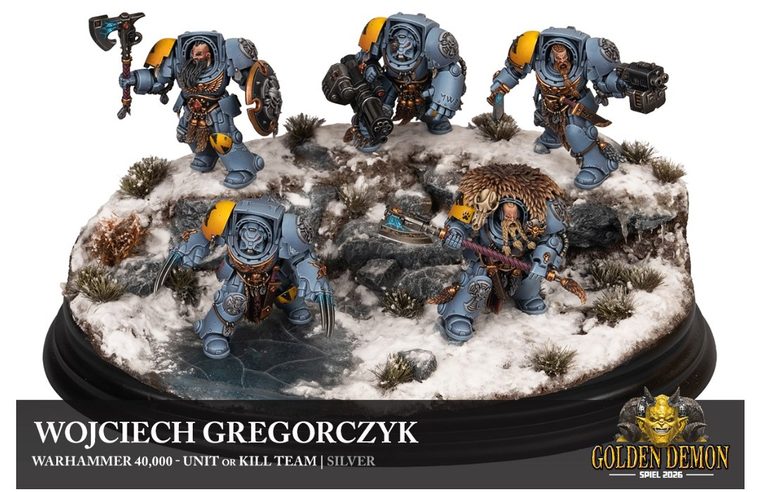 Space Wolves Terminators on a snowy base, painted by Wojciech Gregorczyk
