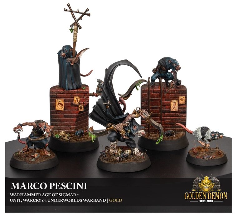 Skaven warband on brick pillars, painted by Marco Pescini