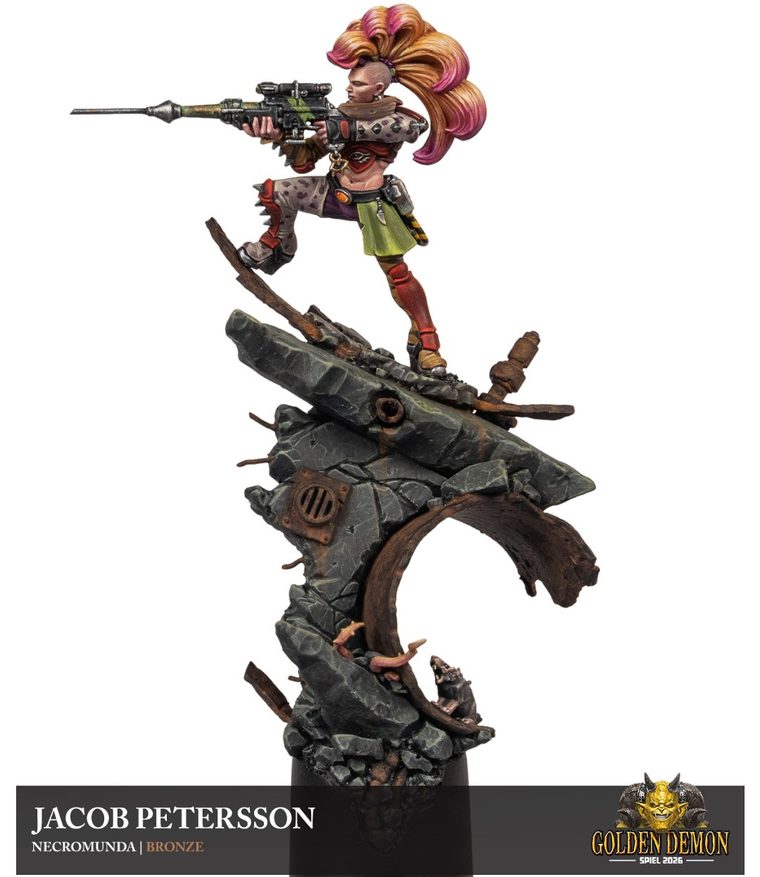 Escher sniper on a broken pillar, painted by Jacob Petersson
