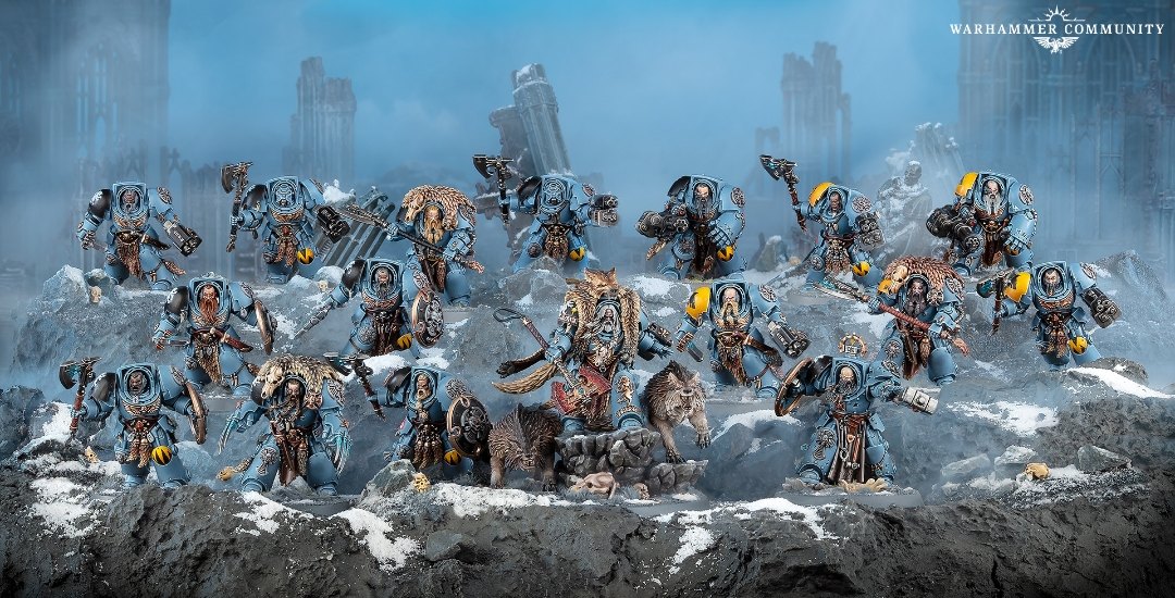 Space Wolves Battleforce: Logan Grimnar, Arjac Rockfist and 15 Wolf Guard Terminators in the snow