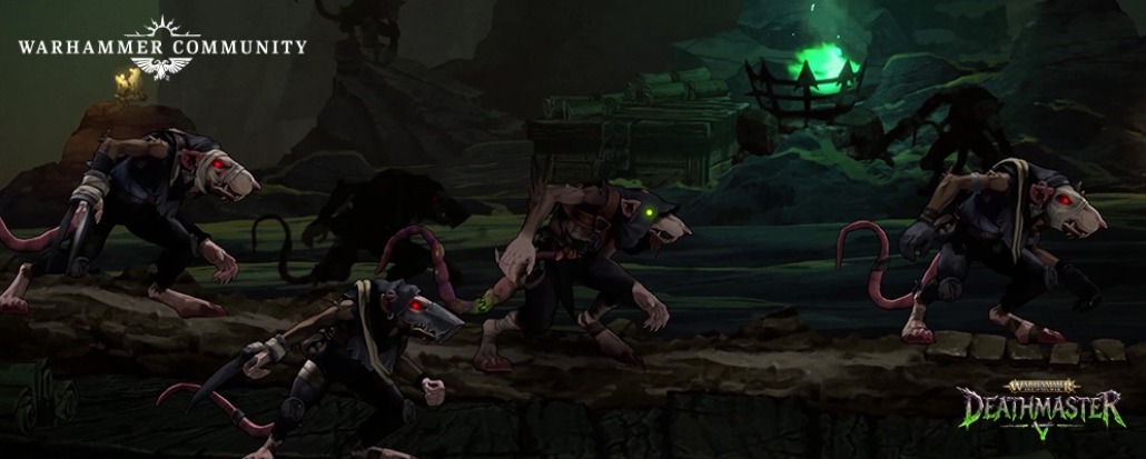 A pack of Skaven assassins running through a dark cave in Warhammer Age of Sigmar: Deathmaster
