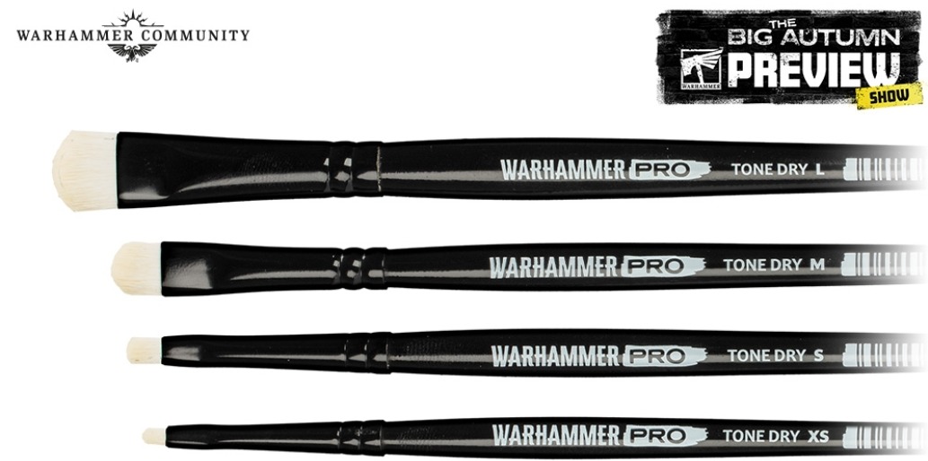 Four Warhammer Pro Tone Dry brushes in sizes L, M, S and XS