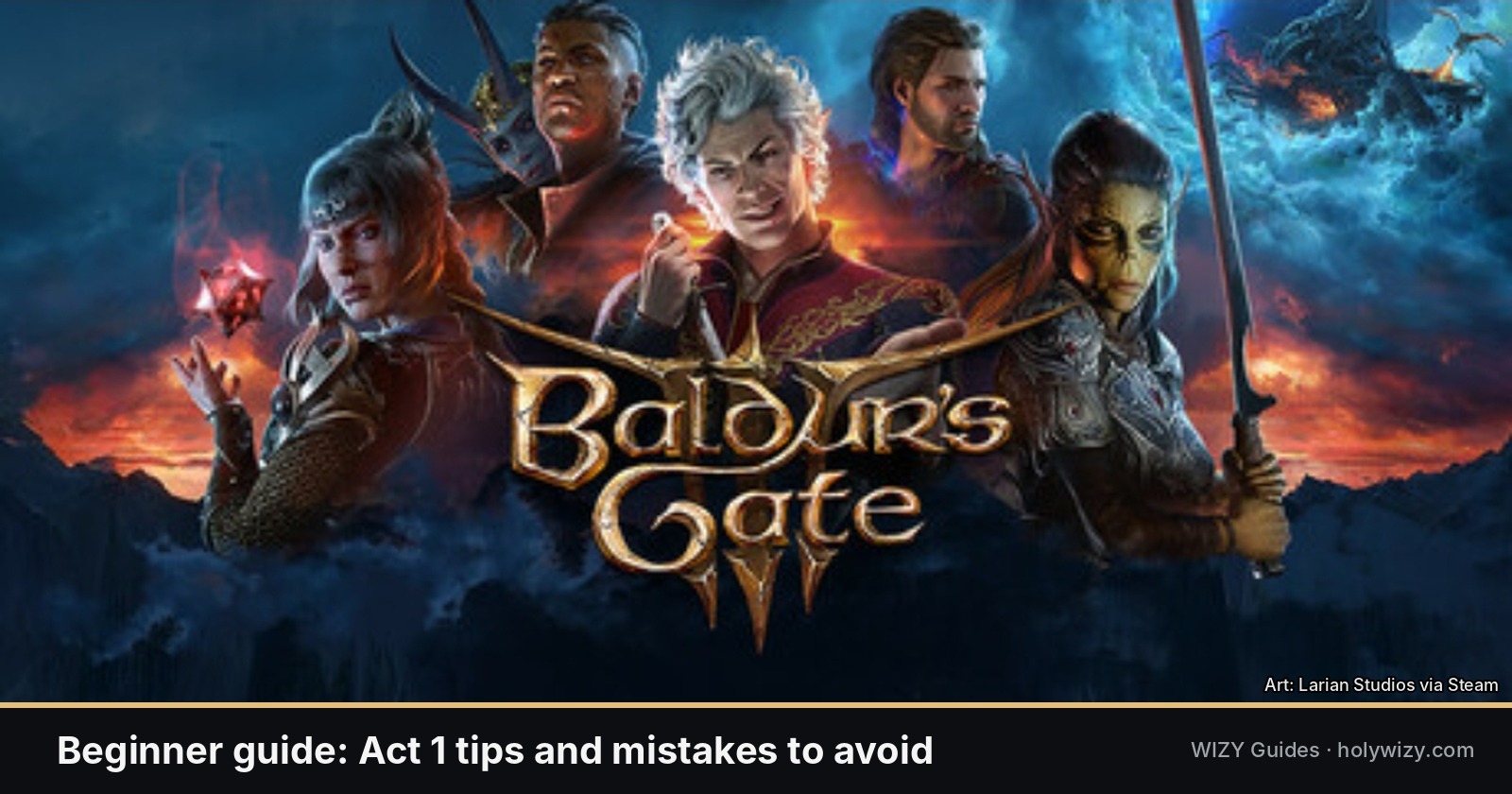 Baldur's Gate 3 official Steam artwork with the companions and game logo, above the guide title