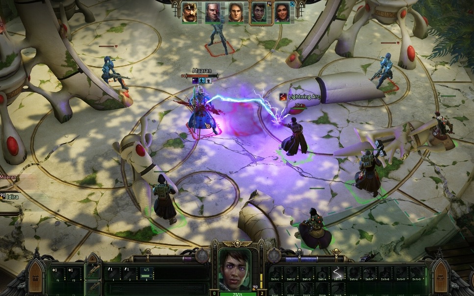 Idira casting the psychic power Lightning Arc during Rogue Trader combat