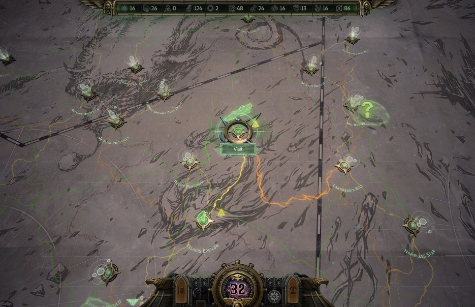 The Koronus Expanse star map in Rogue Trader with color-coded warp routes between systems