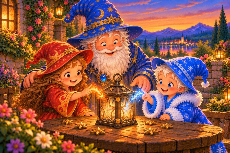 Page 21: Lumi, Miles and WIZY light the star lantern together
